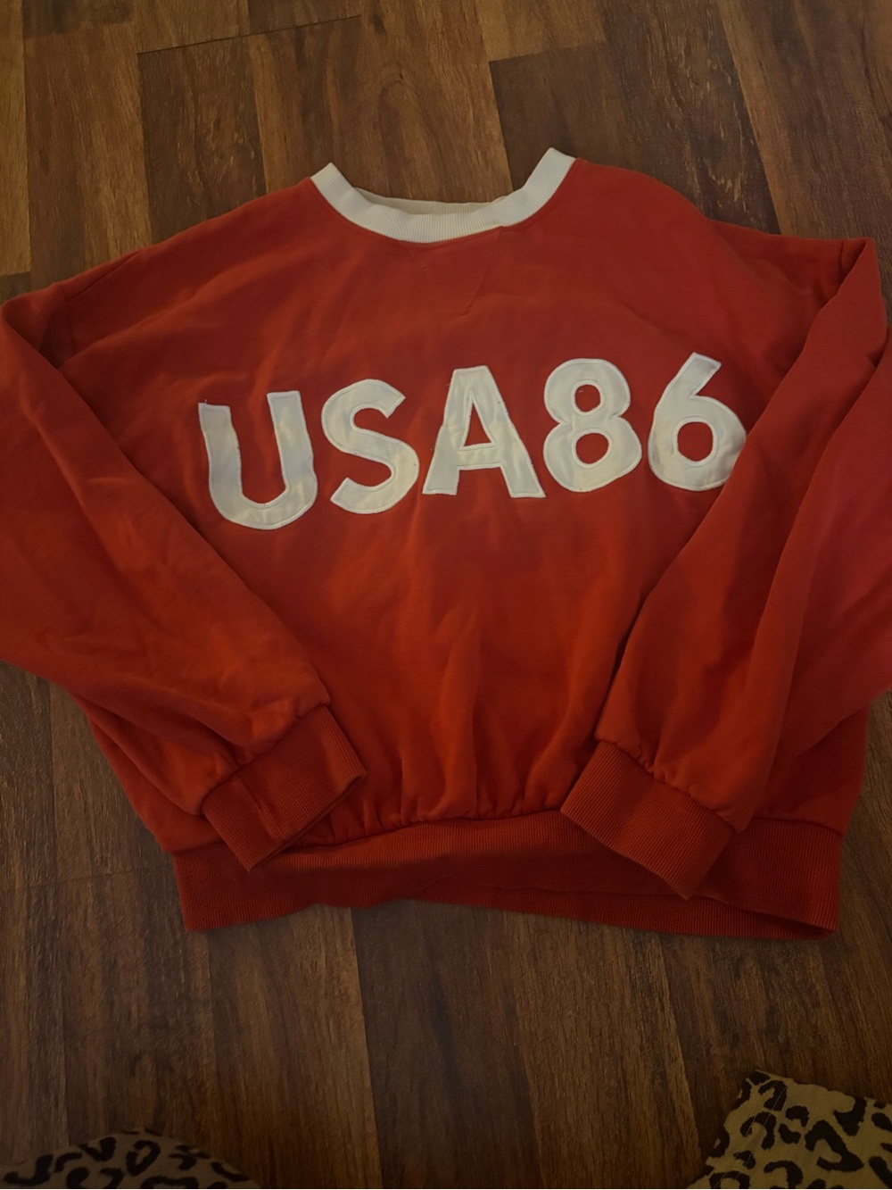 Zara Red Crewneck Sweatshirt with White USA86 Applique
